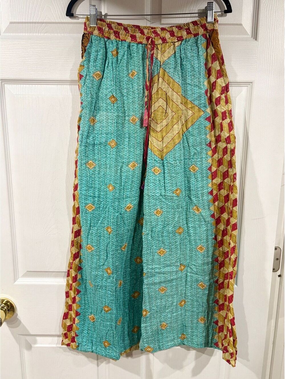 #255 NEW Kantha patchwork wide leg pants.